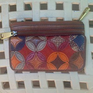 NWT Fossil Leather Wallet w Patchwork Flap